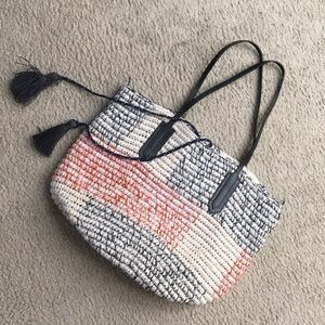 J.CREW/“AMERICA”RED, WHITE & BLUE RAFFIA WOVEN STRAW TOTE BAG/NEW